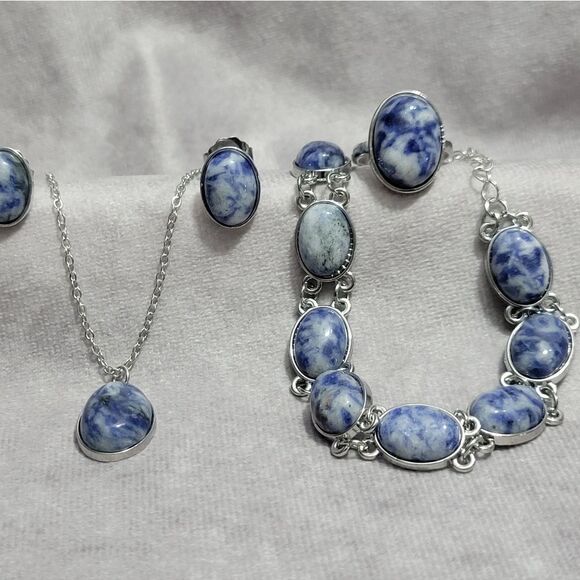 Sodalite Pendant Necklace, Bracelet, Earrings, and Ring - Picture 2 of 16